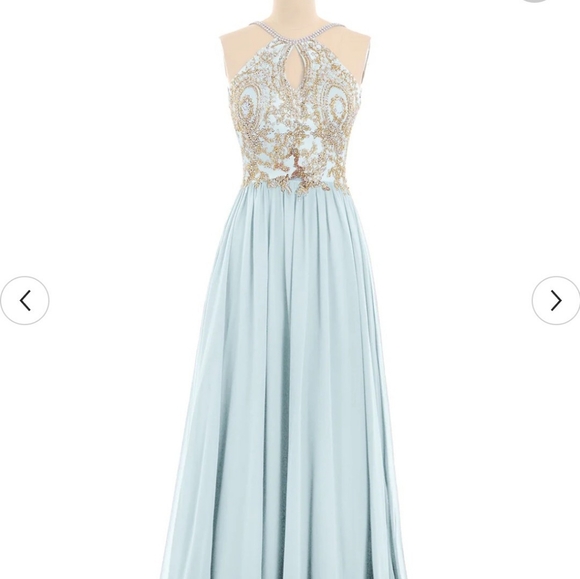 Barbaroni Halter Chiffon with Gold Dress in Mist, Size 8 - Picture 3 of 4